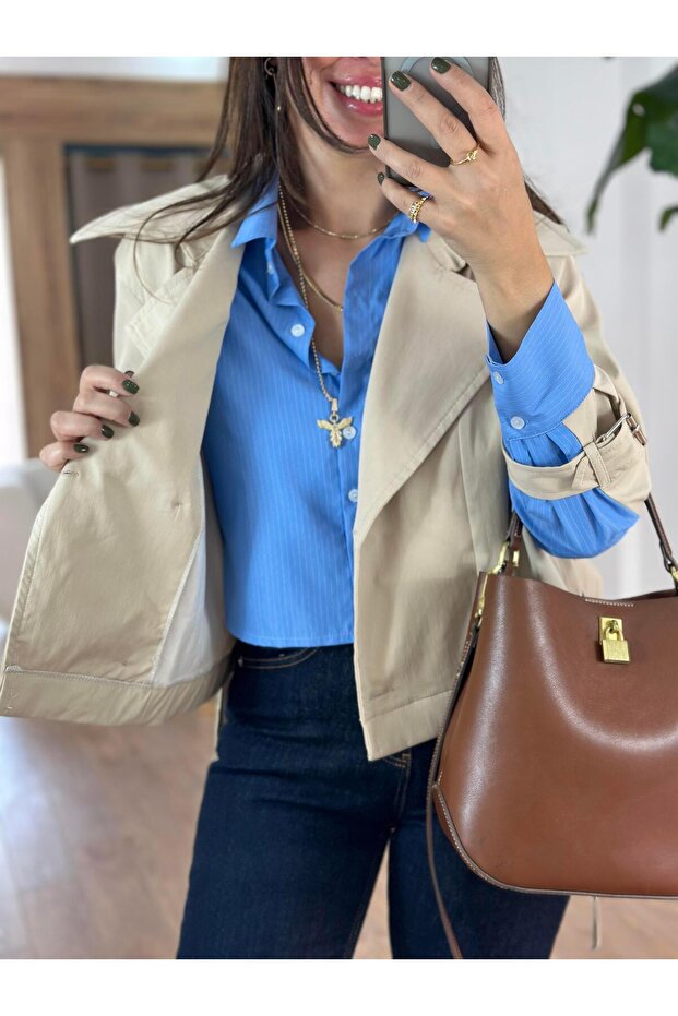 سترة مخططة من قماش البوبلين - 3