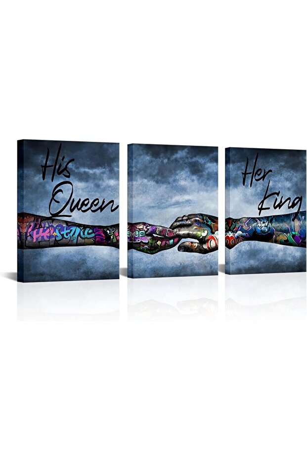 ALAYRA Baycoture His Queen Her King Abstract Graffiti Canvas 3-Piece Set 30x40 cm