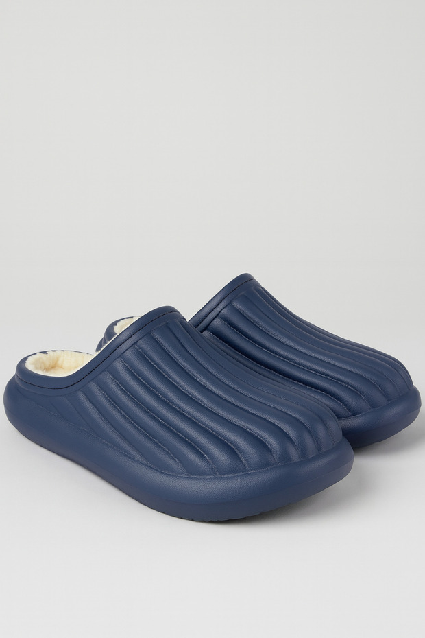 Unisex námořnická modrá domácí obuv s měkkou kožešinou uvnitř, voděodolné zimní domácí pantofle 3 cm BYNDHFAY01 - 5