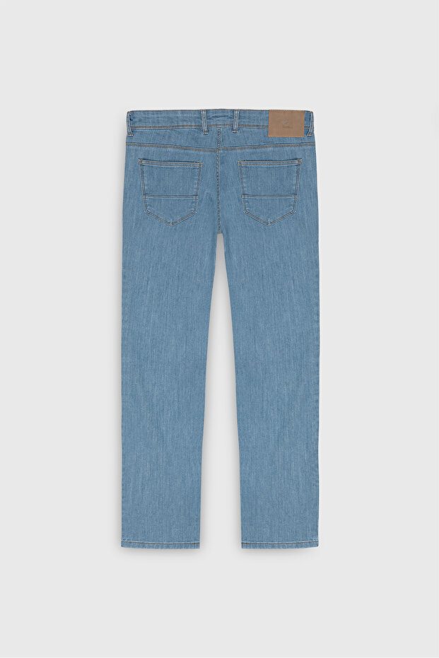 Erkek Açık Mavi Slim Fit Dar Kesim 5 Cep Pamuklu Denim Jean Kot Pantolon - 5