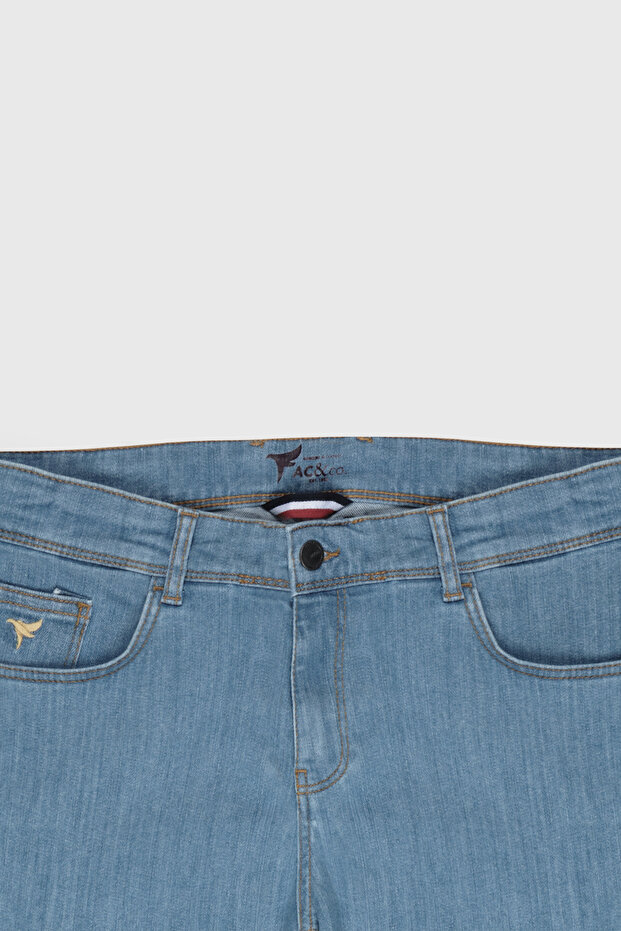 Erkek Açık Mavi Slim Fit Dar Kesim 5 Cep Pamuklu Denim Jean Kot Pantolon - 3