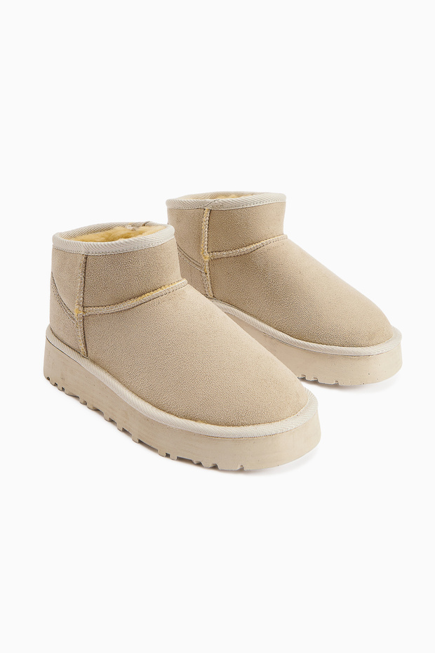 Teel Içi Kürklü Mini Süet Kışlık Taban Bot & Bootie - 1
