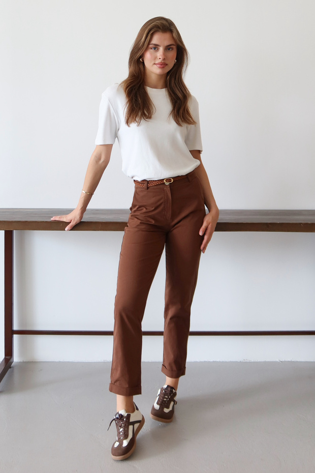 Kahverengi Kemerli Chino Pantolon TWOAW26PL00109 - 3