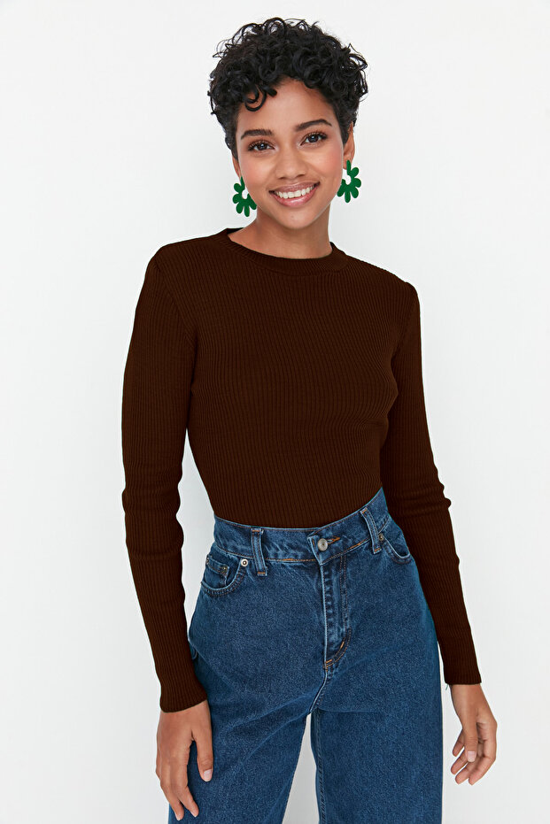 Brauner Basic Strickpullover TWOAW22KZ1708 - 1