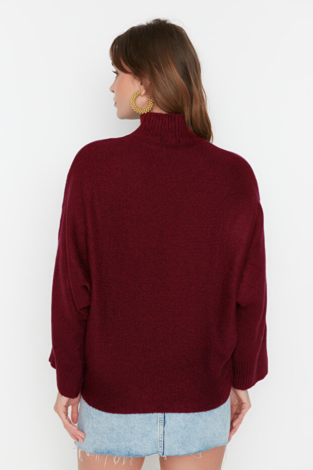 Weinroter, weich strukturierter, weiter Strickpullover TWOAW20KZ1059 - 5