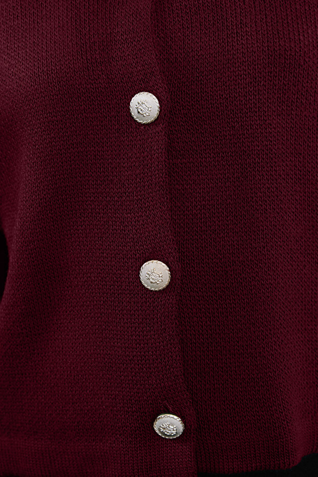 Bordo Basic Ceket Görünümlü Triko Hırka TWOAW24HI00090 - 4