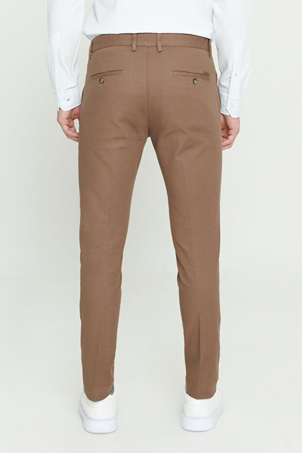 Erkek Camel Slim Fit Dar Kesim Armürlü Esnek Casual Pantolon - 7