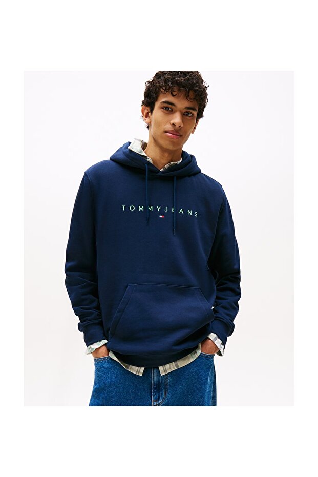 Men Dark Night Navy Multi Regular Fit Linear Logo Pullover Hoodie - 2