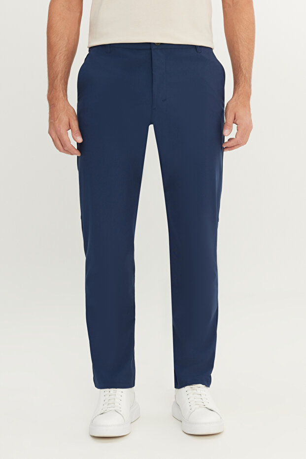 Men's Navy Blue 360 All-Way Stretch Slim Fit Slim Fit Side Pocket Trousers