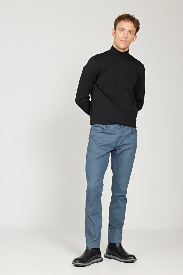 Erkek İndigo Slim Fit Dar Kesim 5 Cepli Desenli Pamuklu Pantolon - 3