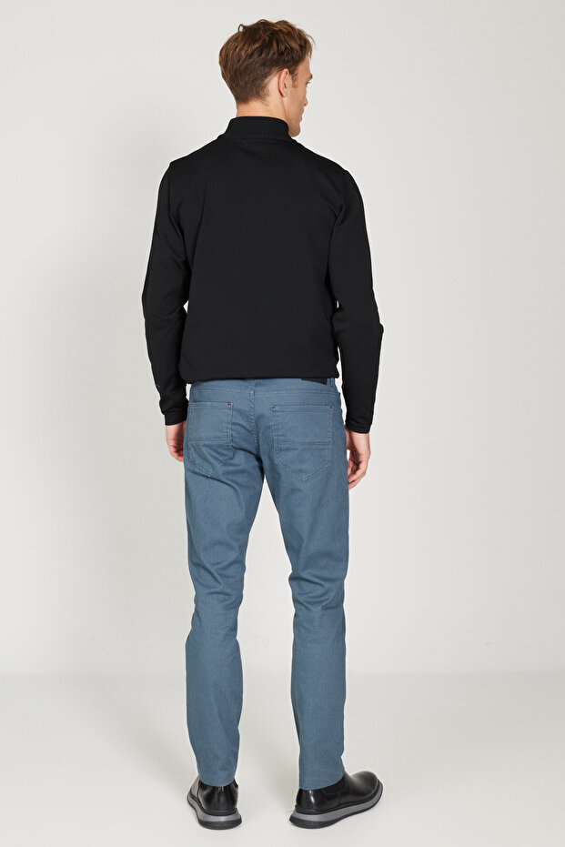 Erkek İndigo Slim Fit Dar Kesim 5 Cepli Desenli Pamuklu Pantolon - 7