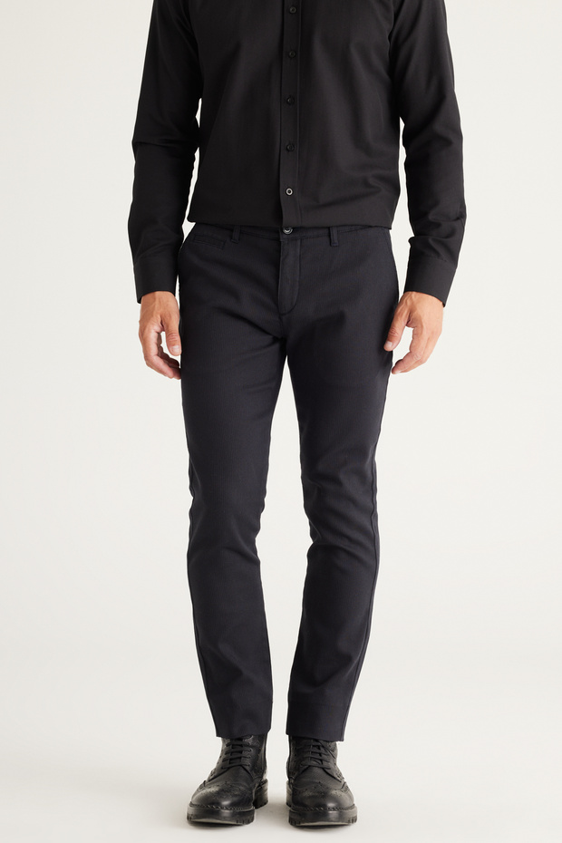 Erkek Antrasit Slim Fit Dar Kesim Yan Cepli Pamuklu Esnek Pantolon - 1