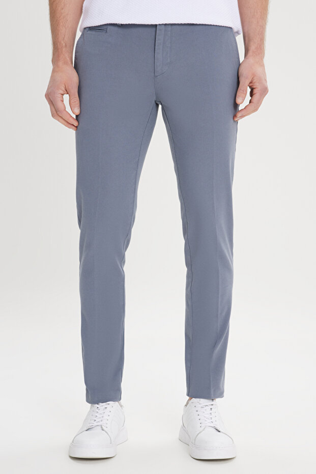 Men's Petrol Slim Fit Slim Fit Side Pocket Cotton Flexible Dobby Trousers