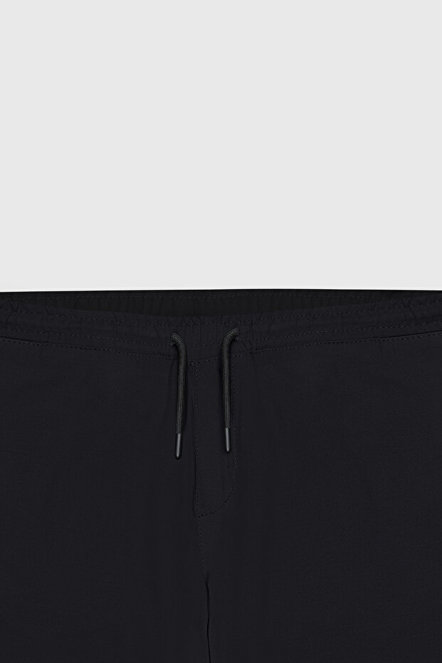 Erkek Siyah Slim Fit Rahat Kesim Beli Bağlamalı Yan Cepli Jogger Pantolon - 11