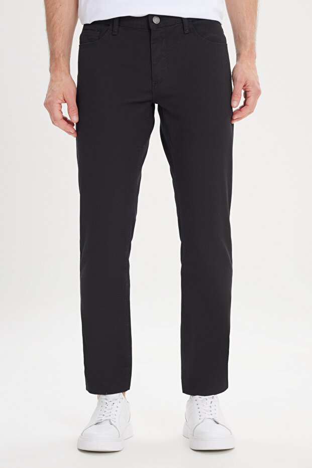 Men's Black Slim Fit Slim Fit 5 Pocket Dobby Flexible Trousers