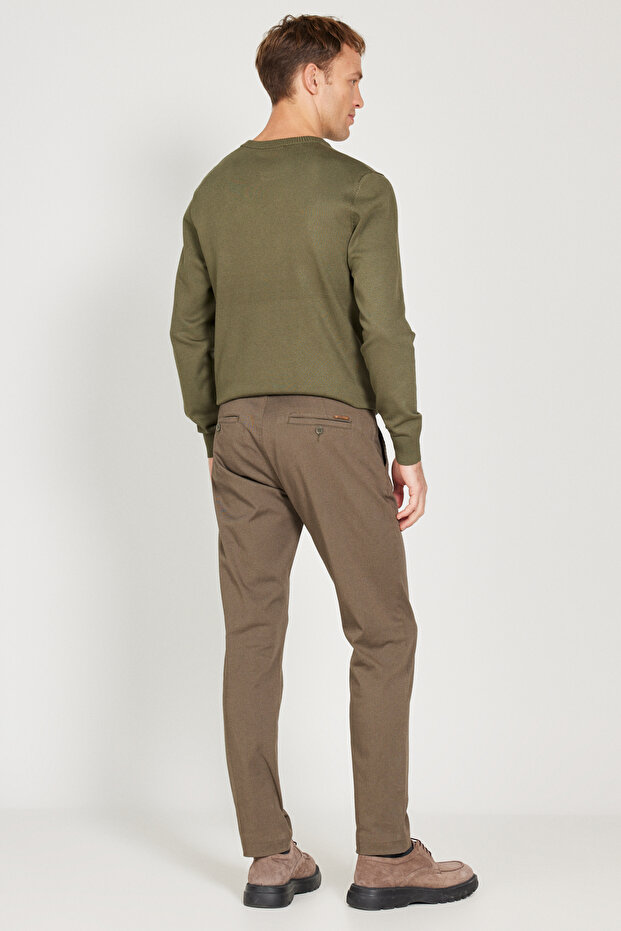 Erkek Haki Slim Fit Dar Kesim Pamuklu Esnek Chino Pantolon - 6