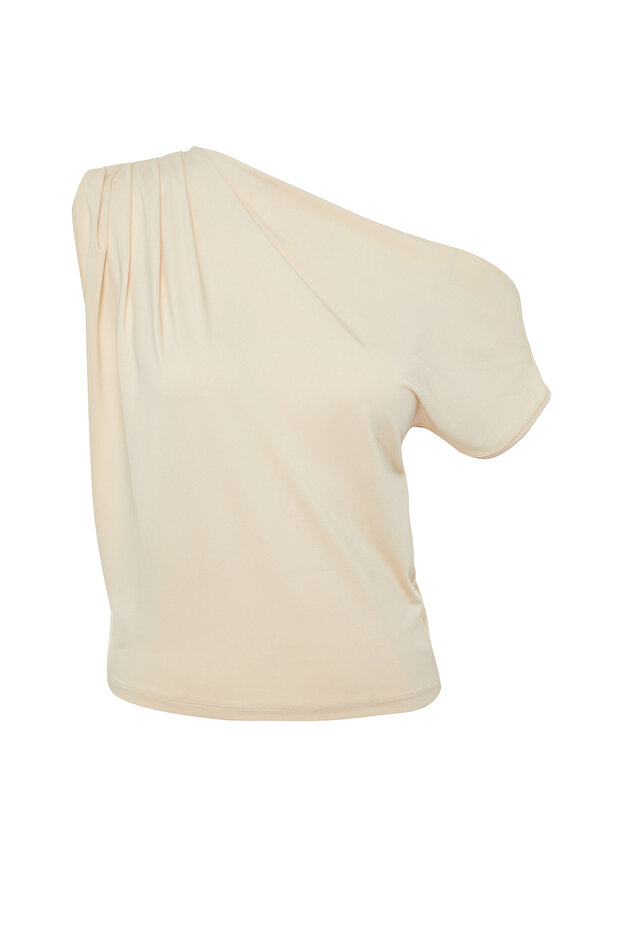 Taş Regular/Normal Kalıp Asimetrik Yaka Sıfır Kol Esnek Örme Bluz TWOSS24BZ00396 - 8