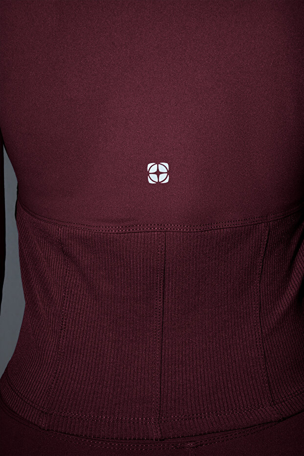 Bordo Fırçalı Soft Kumaş Baş Parmak Delikli Örme Spor Ceket/Sweatshirt THMAW25SK00001 - 3