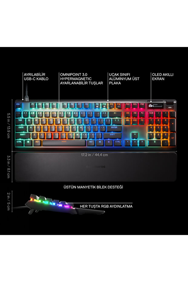 Apex Pro Gen 3 UK (İngilizce) RGB Ayarlanabilir OmniPoint Switch Kablolu Mekanik Klavye - 3