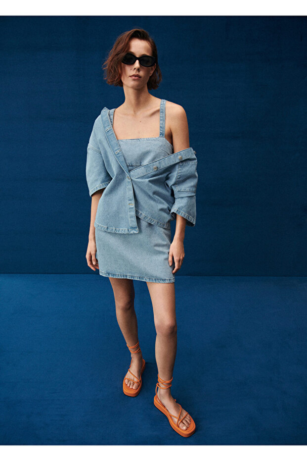 Açik Denim Elbise - 6