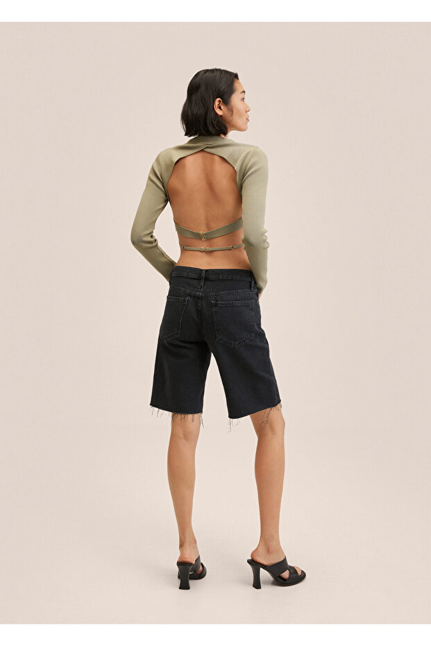 Paçaları Dikişsiz Kot Bermuda Şort - 10