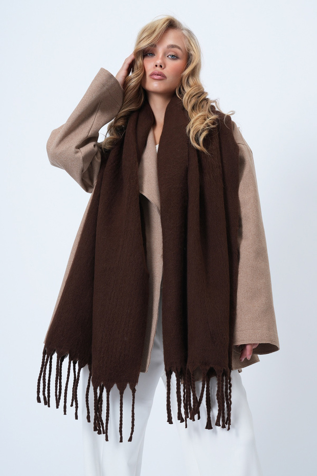 Kobieta Acı Kahve Wełniana szal zimowy z frędzlami ALC-X14581 - 3