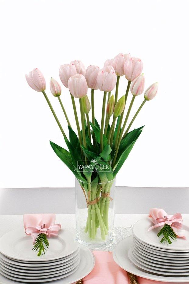 Real Textured Luxury 5 Branch Tulipa Tulip Bouquet Powder Pink