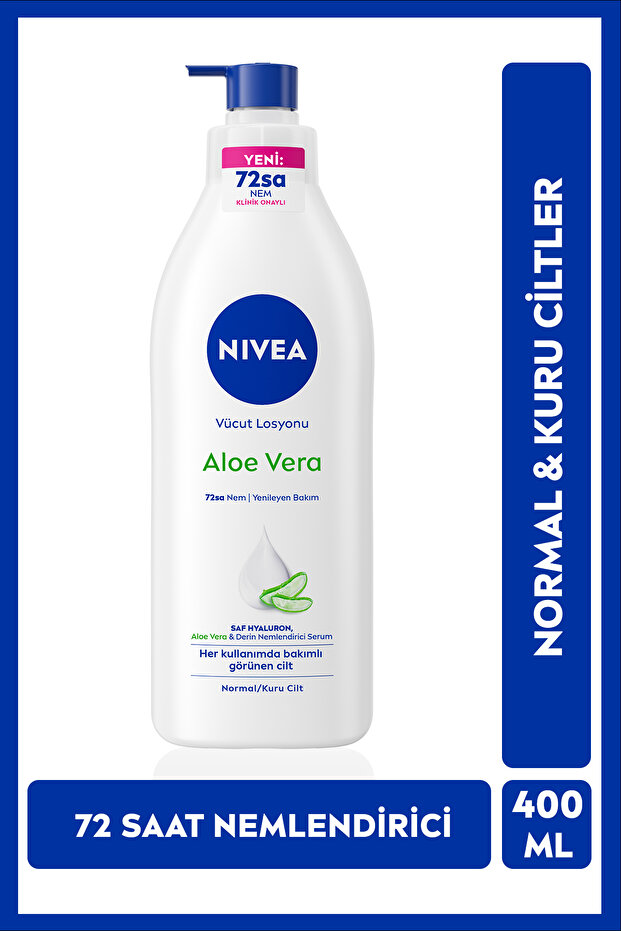 Aloe Vera Nemlendirici Vücut Losyonu 400 ml,72 Saat Nemlendirici,Hyaluron,Kuru Cilt - 1