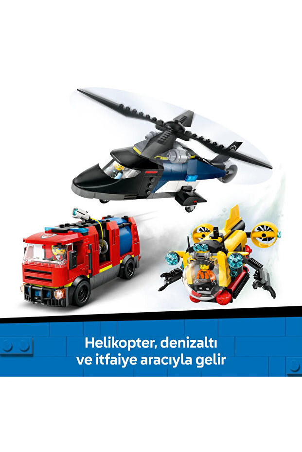 ® City Helikopter, İtfaiye Kamyonu ve Denizaltı Karışımı 60462- 7+ Oyuncak Yapım Seti (874P) - 7