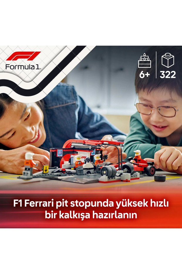 ® City Ferrari Arabalı F1 Pit Stop ve Pit Ekibi 60443 - 6+ Çocuklar için Oyuncak Yapım Seti (322 P) - 6
