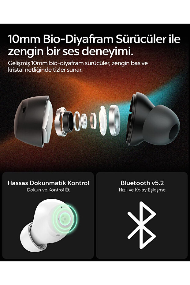 Audio TWS P10 Bluetooth Kablosuz Kulaklık ANC Pro Aktif Gürültü Engelleme 30 Saat Pil Siyah ASD07887 - 10