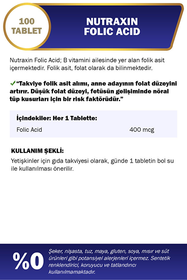 Folik Asit 400 Mcg 100 Tablet - 2