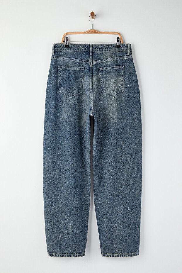Mavi Yüksek Bel Barrel Baggy %100 Pamuk Non-Stretch Büyük Beden Jeans TBBAW26CJ00043 - 7