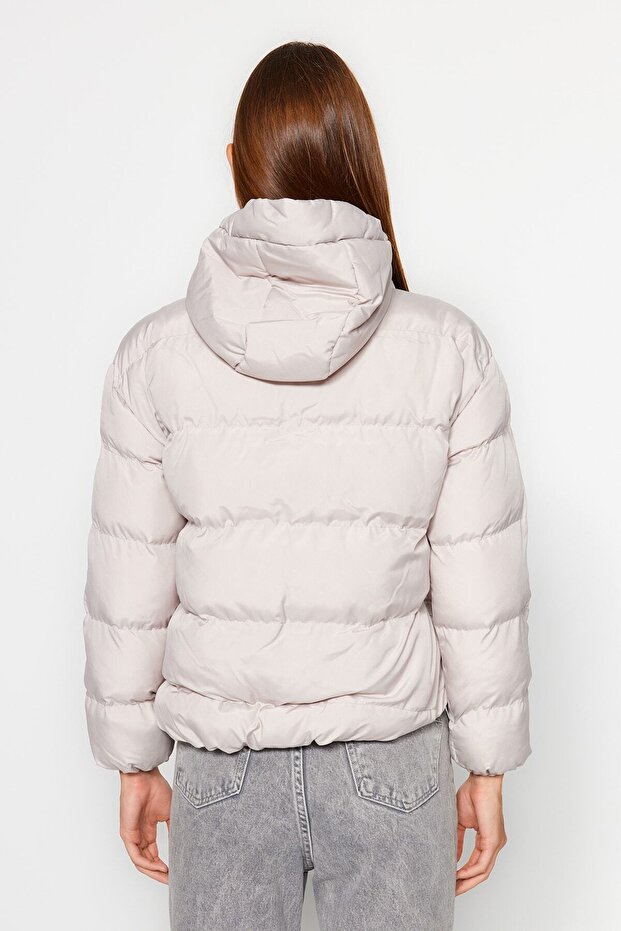 Сиво пухено яке с качулка, модел Rugular, водоотблъскващо TWOAW26MO00090 - 5