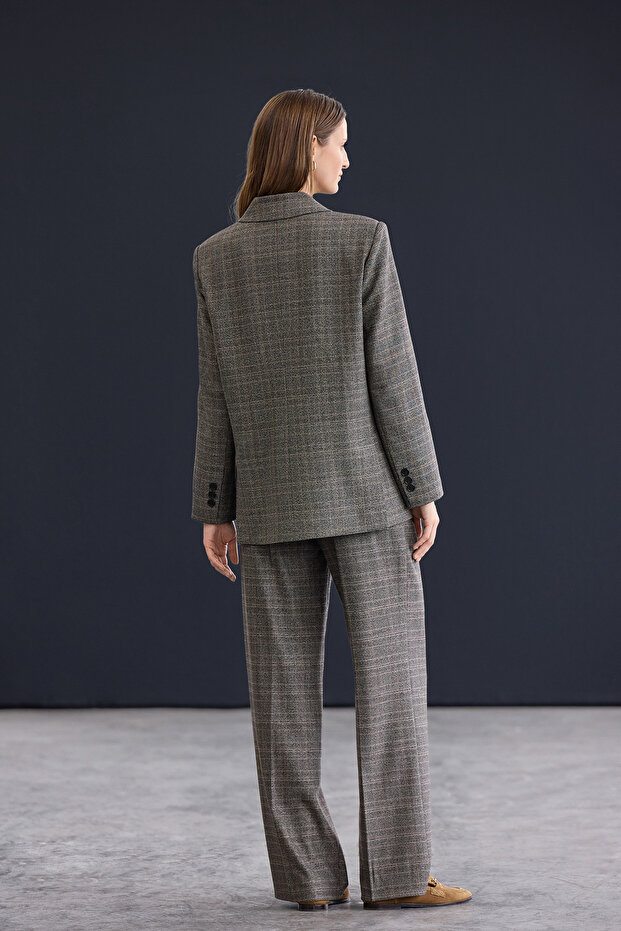 Trendyol Studio Çok Renkli Ekoseli/Kareli Rahat Kalıp Dokuma Blazer Ceket TWOAW26BC00064 - 4