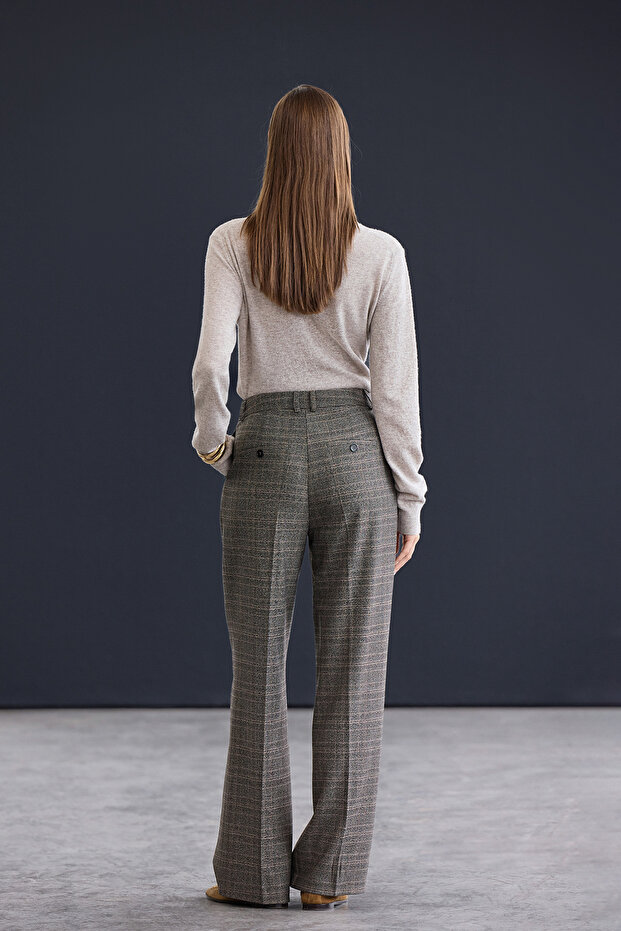 Trendyol Studio Kahverengi Ekoseli/Kareli Geniş Paça/Wideleg Dokuma Pantolon TWOAW26PL00129 - 2