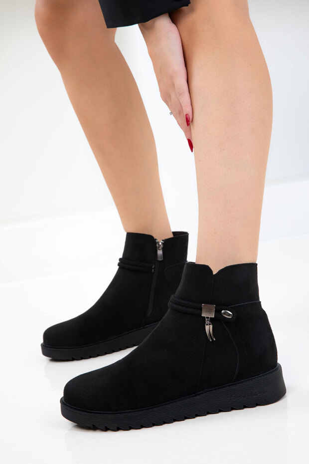 Siyah Süet Kadın Bot & Bootie 21041 - 2