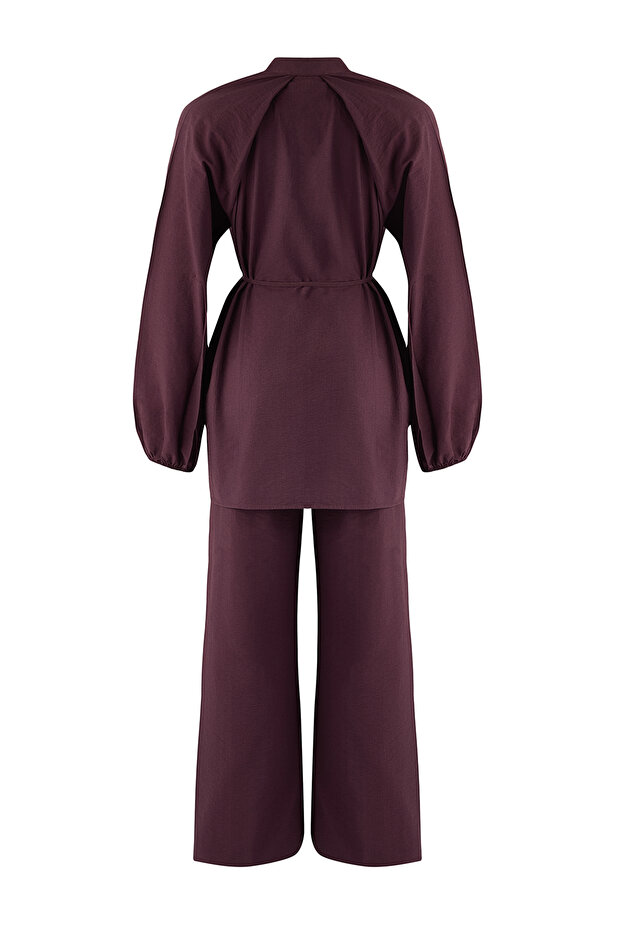 Bordo Toka Detaylı Oversize Modal Kumaş Dokuma Alt - Üst Takım TCTAW26US00058 - 7