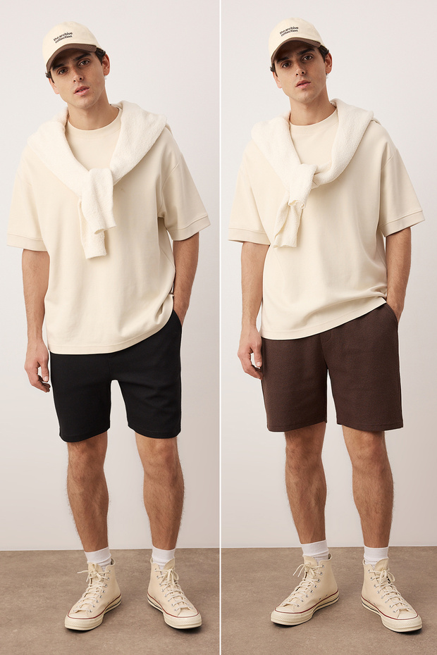 Schwarz-braune 2er-Pack Shorts und Bermudas mit regulärer/normalem Schnittstruktur TMNSS23SR00076 - 1