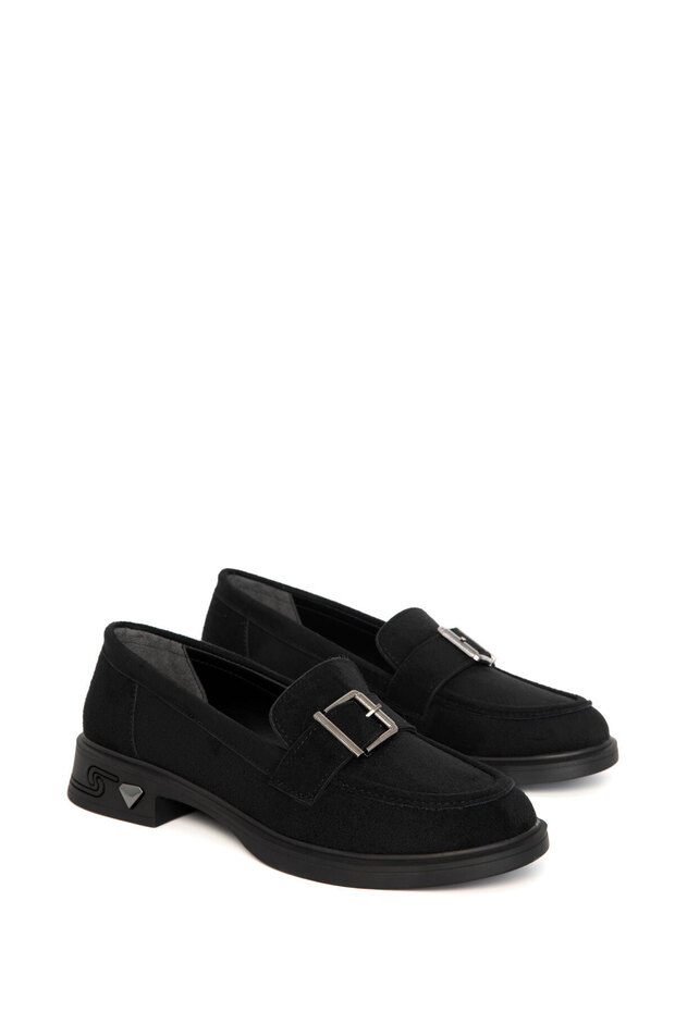 Black Suede Women's Loafer Shoes 21055