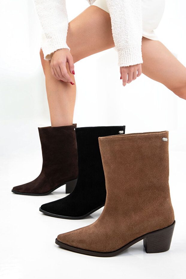 Kahve Süet Hakiki Deri Kadın Bot & Bootie 21058 - 3