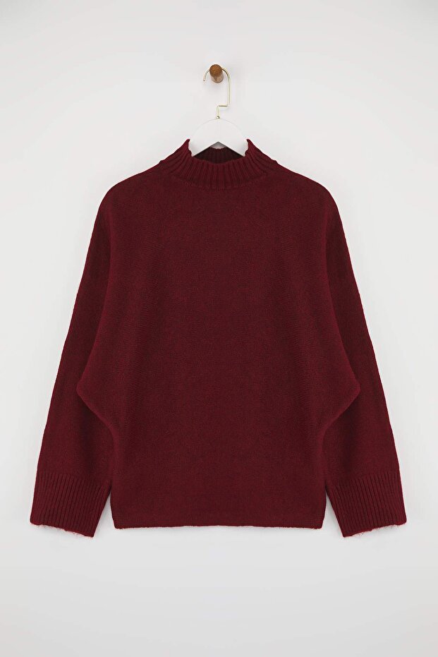 Weinroter, weich strukturierter, weiter Strickpullover TWOAW20KZ1059 - 6