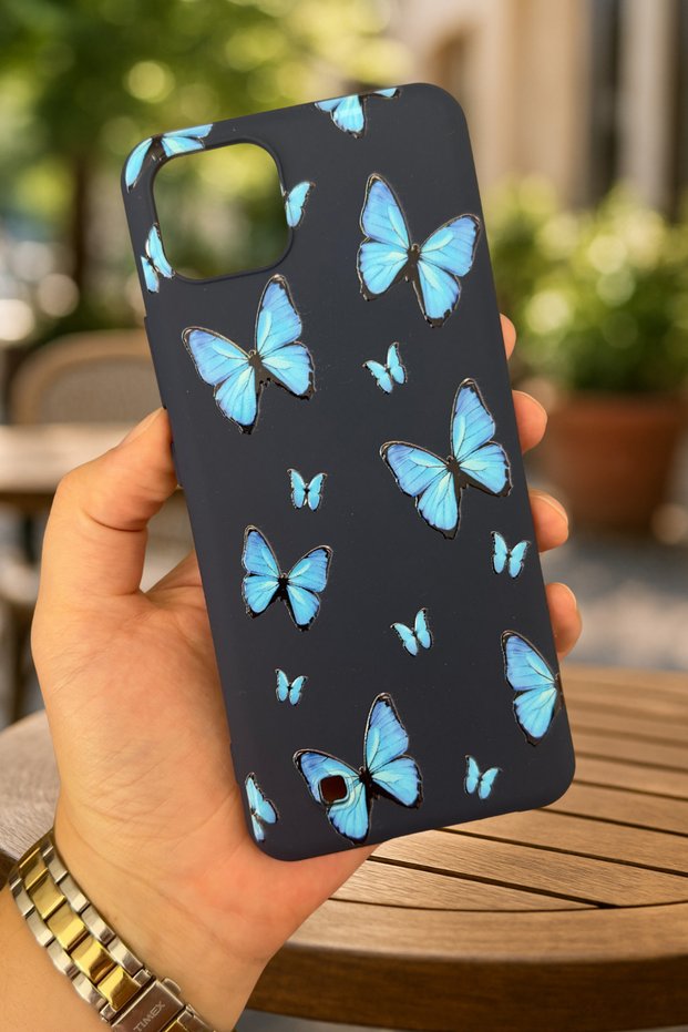 Realme C11 - Blue Butterfly Patterned Silicone Shock-Absorbing Classic Protective Rubber Case