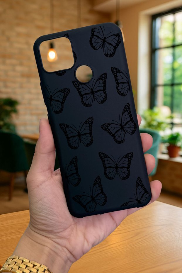 Realme c25 - black butterfly patterned silicone shock absorbing classic protected rubber case