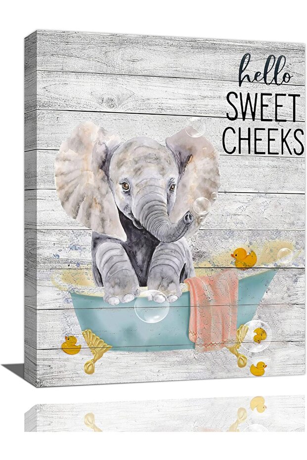 ALAYRA Funny Elephant Canvas Wall Art 30x40 cm for Bathroom & Home Décor