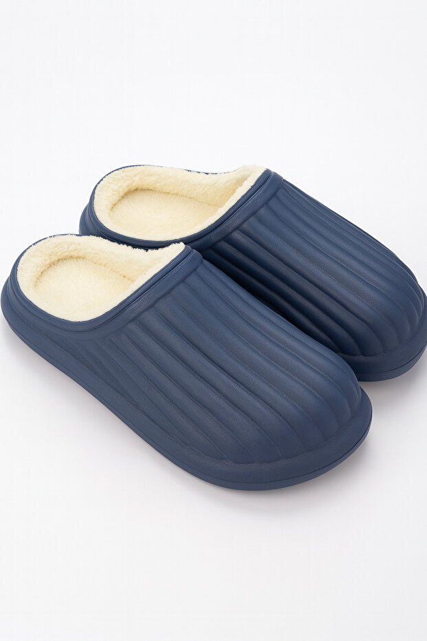 Unisex námořnická modrá domácí obuv s měkkou kožešinou uvnitř, voděodolné zimní domácí pantofle 3 cm BYNDHFAY01 - 4