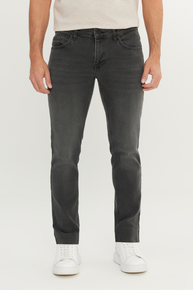 Erkek Antrasit Pamuklu Slim Fit 5 Cep Esnek Jean Denim Kot Pantolon - 2