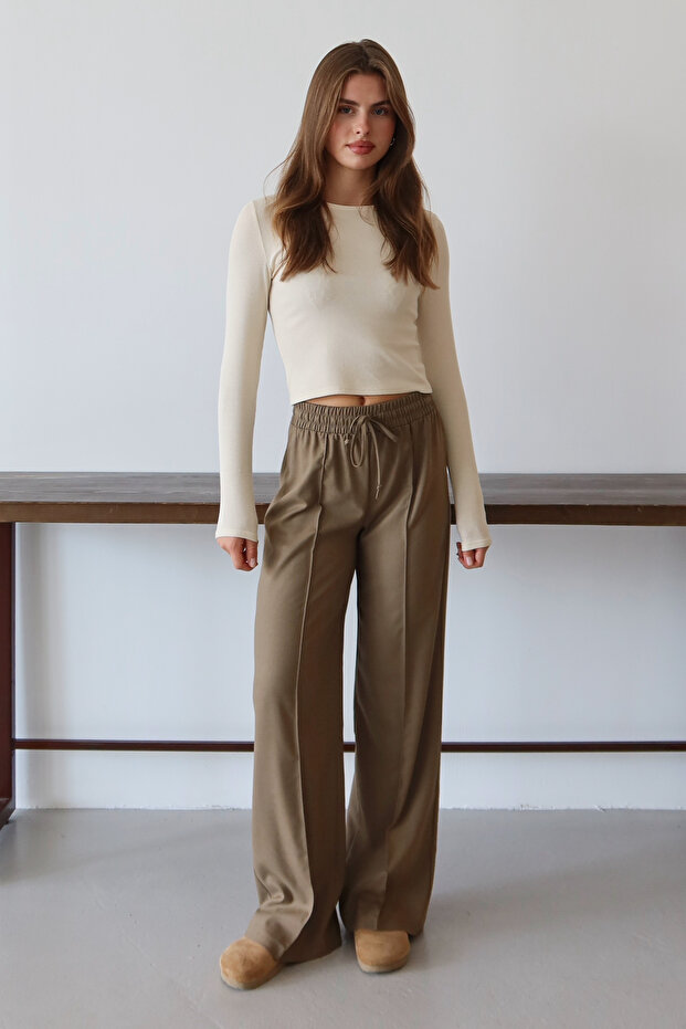 Camel Nervürlü Geniş Paça Uzun Dokuma Pantolon TWOAW26PL00111 - 2
