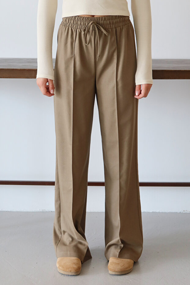 Camel Nervürlü Geniş Paça Uzun Dokuma Pantolon TWOAW26PL00111 - 3