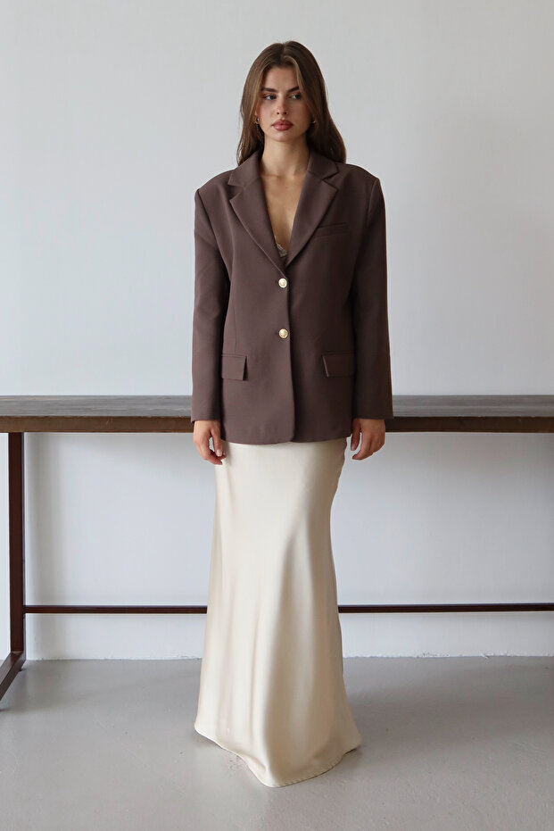 Kahverengi Normal/Regular Kalıp Dokuma Blazer Ceket TWOAW26BC00040 - 2